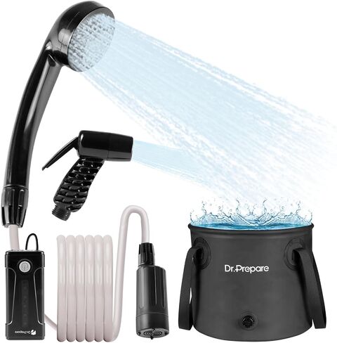 DR.PREPARE Portable Shower for Camping, Camping Shower with 4.5 Gallons Foldable Bucket, USB Rechargeable Battery, 2 Shower Heads, Outdoor Camp Showers for Hiking, Travel, Climbing, Pet Cleaning in Saudi Arabia