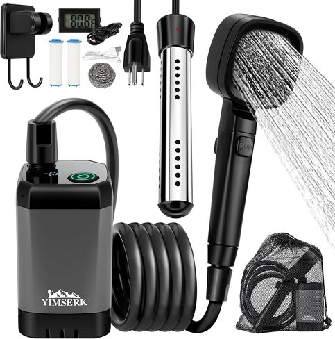6000mAh Portable Shower for Camping with 2000W Immersion Water Heater – Rechargeable Camp Shower Pump, 4-Mode Filtered Head, LED Display, Outdoor Camping Shower Kit for Travel, Pets & Car Washing in Saudi Arabia