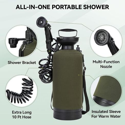Vevitts Portable Shower 2.1 Gallon (8L), Camping Shower with 10 Mode Shower Head, Portable Beach Shower for Surfing, Camping & Van Life – Outdoor Rinse Kit with Hand Pump in Saudi Arabia
