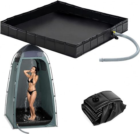 hillhub Portable Shower Pan 41x41x5 Inch, Foldable Drain Base | Leakproof PVC, Non-Slip, Detachable Drain Hose. Collapsible Shower Base for RV, Camping, Outdoor Tent, Glamping in Saudi Arabia