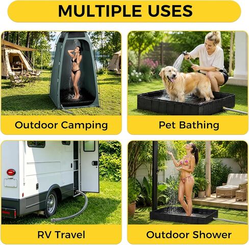 hillhub Portable Shower Pan 41x41x5 Inch, Foldable Drain Base | Leakproof PVC, Non-Slip, Detachable Drain Hose. Collapsible Shower Base for RV, Camping, Outdoor Tent, Glamping in Saudi Arabia