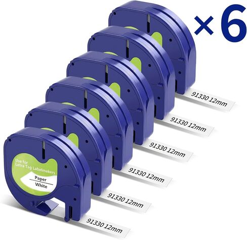 استبدل شريط صانع الملصقات الورقية Dymo Letratag باللون الأسود على الأبيض 5PK | سهل التقشير متوافق مع عبوات صانع الملصقات Dymo Letratag 91330 لـ LT-100H 200B 100T Plus QX50 1/2" x 13' للاستخدام المكتبي المنزلي in Kuwait