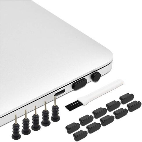USB C and 3.5mm Dust Plugs 10 Pairs with Cleaning Brush, Black | Protects USB C and 3.5mm audio ports, helps block dust and lint, reusable covers, compact device care set in Kuwait