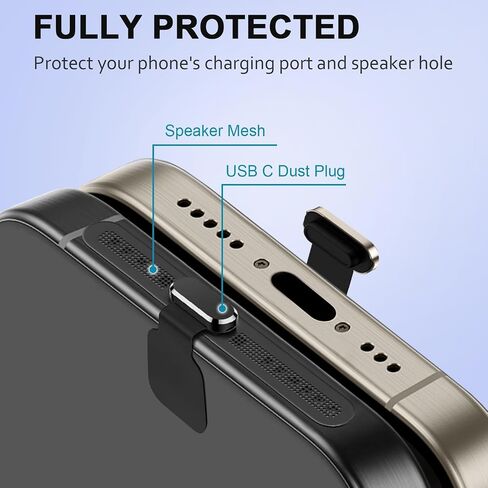 USB C Dust Plug with Speaker Dust Cover for iPhone 15/16 Pro,Plus,Pro Max | 6 Pack USB C Plug Cover, Anti-Lost USB C Charging Port Protector Cover in Saudi Arabia