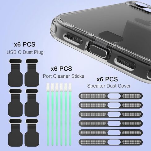 USB C Dust Plug with Speaker Dust Cover for iPhone 15/16 Pro,Plus,Pro Max | 6 Pack USB C Plug Cover, Anti-Lost USB C Charging Port Protector Cover in Saudi Arabia