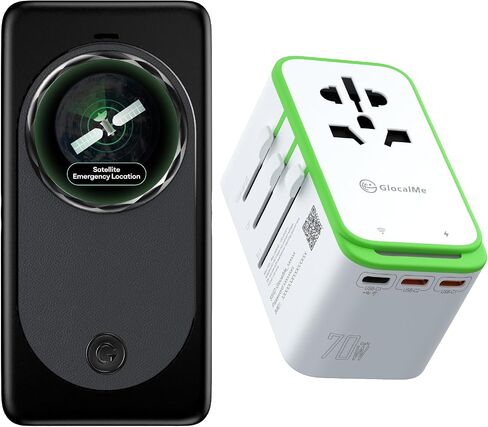 GlocalMe RoamPlug Universal Travel Adapter and MeowGo G50Max 5G Mobile Hotspot, NTN Satellite Communication(SMS), Portable WiFi Hotspot for Travel in 200+ Regions in Saudi Arabia