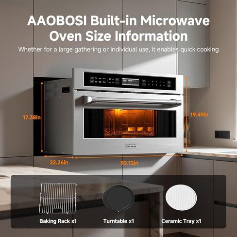 AAOBOSI 30 Inch Built-in Microwave Oven Air Fryer Combo Convection Oven | 1.6 Cu. Ft. Under Cabinet Microwave, Stainless Steel Finish, Touch Control LCD Display, Sensor Cook 10 Modes Cooking in Saudi Arabia
