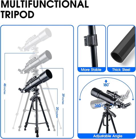 Telescope 70 mm Aperture 400 mm Refractor Astronomical Portable Telescope for Kids Adults Beginners with Tripod Phone Adapter Carrying Bag Black in Saudi Arabia