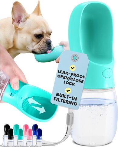 MalsiPree On the Go Dog Water Bottle - 12 oz Pink, Leak-Proof | 12oz leak-proof bottle & built-in bowl - one-hand use - Use for dog travel, hiking, park & beach days in Kuwait