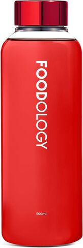 FOODOLOGY Bottle for Drink Mix (Red, 16.9fl oz) - Leak Proof, Lightweight, Durable Sports Water Bottle. Reusable for Gym, Outdoor, Travel. BPA Free, Clear Beverage Container with Marker in Saudi Arabia