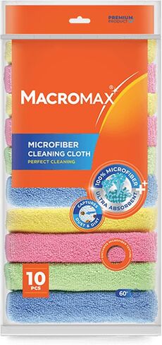 Macro Max Microfiber Cleaning Cloth – Pack of 4 – Ultra Absorbent Lint‑Free Reusable Towels for Kitchen, Glass, Counters, Furniture – Soft Non‑Scratch Microfiber in Saudi Arabia