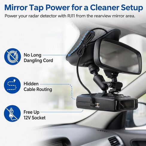 15" RJ11 Mirror Tap Radar Detector Hardwire Kit for Uniden R3 R4 R7 R8 | Mirror tap power cord compatible with Escort and Valentine One, rearview mirror wire tap with inline fuse and multi-pin taps in Saudi Arabia