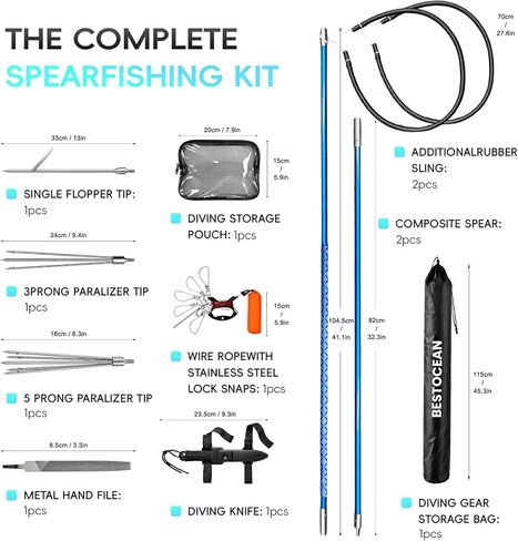 Hawaiian Sling Fishing Spear Set, Fiberglass Spearfishing Pole Spear - 2-Piece Detachable Fish Spear with Non-Slip Grip-Arpon de Pesca Submarina Kit for Beginners & Pros in Ocean Reef Coastal Waters in Saudi Arabia