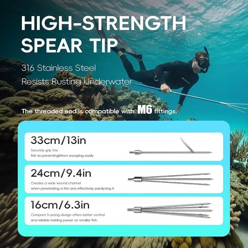 Hawaiian Sling Fishing Spear Set, Fiberglass Spearfishing Pole Spear - 2-Piece Detachable Fish Spear with Non-Slip Grip-Arpon de Pesca Submarina Kit for Beginners & Pros in Ocean Reef Coastal Waters in Saudi Arabia