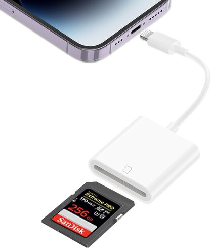 Lightning to SD Card Reader for iPhone, Lightning Camera Adapter Trail Camera Viewer SD Card Camera Memory Card Adapter Compatible with iPhone 14/13/12/11/XS/XR/X/8/7/iPad, Plug and Play in Saudi Arabia
