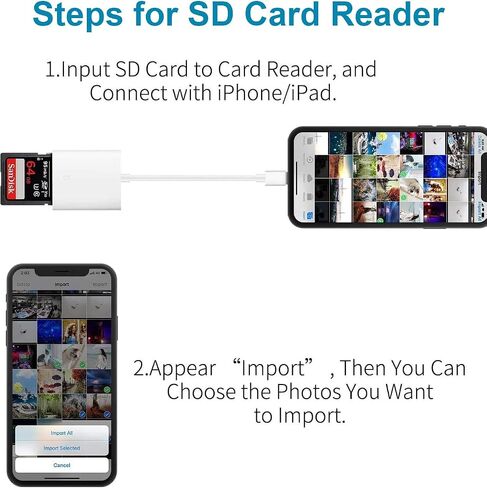 Lightning to SD Card Reader for iPhone, Lightning Camera Adapter Trail Camera Viewer SD Card Camera Memory Card Adapter Compatible with iPhone 14/13/12/11/XS/XR/X/8/7/iPad, Plug and Play in Saudi Arabia