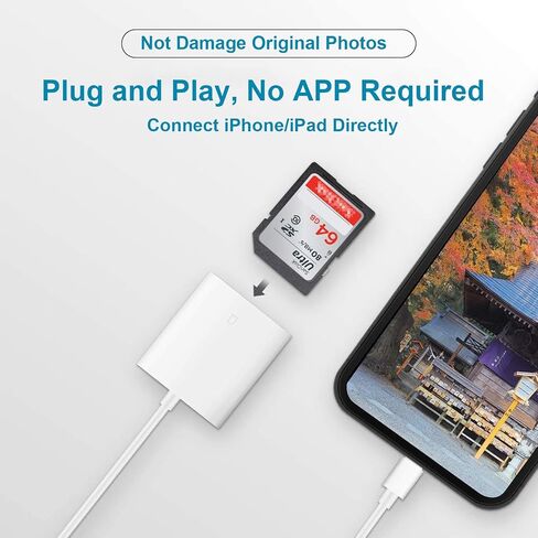 Lightning to SD Card Reader for iPhone, Lightning Camera Adapter Trail Camera Viewer SD Card Camera Memory Card Adapter Compatible with iPhone 14/13/12/11/XS/XR/X/8/7/iPad, Plug and Play in Saudi Arabia