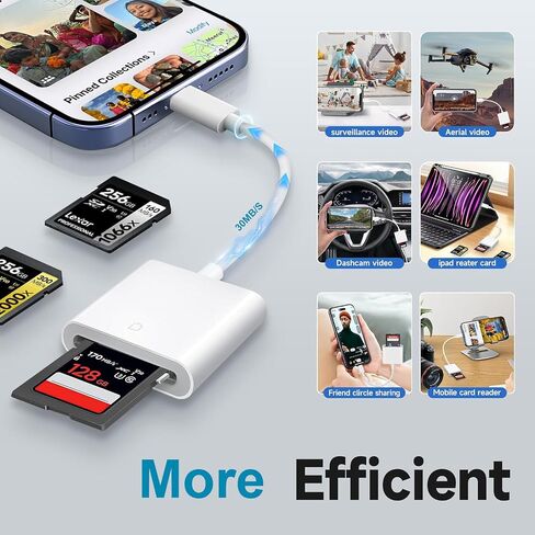 Lightning to SD Card Reader for iPhone, Lightning Camera Adapter Trail Camera Viewer SD Card Camera Memory Card Adapter Compatible with iPhone 14/13/12/11/XS/XR/X/8/7/iPad, Plug and Play in Saudi Arabia