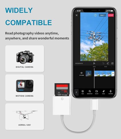 Lightning to SD Card Reader for iPhone, Lightning Camera Adapter Trail Camera Viewer SD Card Camera Memory Card Adapter Compatible with iPhone 14/13/12/11/XS/XR/X/8/7/iPad, Plug and Play in Saudi Arabia