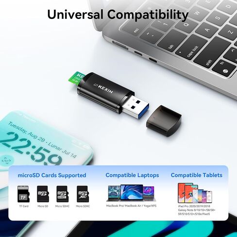 KEXIN SD Card Reader USB 3.0 Micro SD Card Reader Plug and Play 5Gbps Speed SD Card Adapter for Micro SD, Micro SDHC, Micro SDXC and UHS-I Cards TF Card Reader in Kuwait