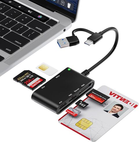 7 in 2 USB C/A SIM Card Adapter for iPhone,Smart Card Reader for Military CAC Military Card Reader,SD/TF/SIM/PIV/M2/IC/ID/MS Pro Duo Memory Card Reader for iPhone,iPad,Windows,Mac,Linux in Saudi Arabia