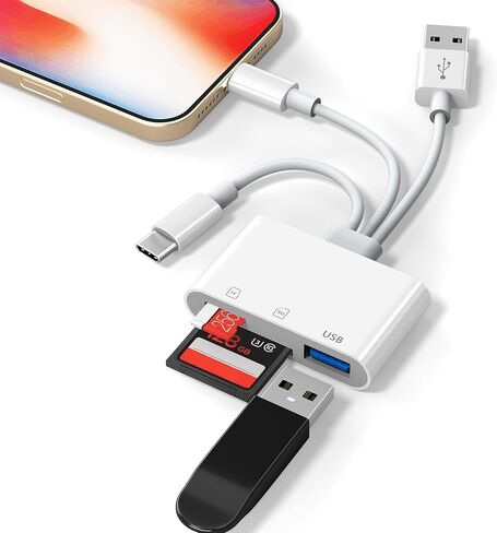 3 in 1 SD Card Reader for iPhone, USB Camera Adapter with Lightning/USB-C/USB-A, Memory Card Reader, SD/Micro SD Card Adapter for iPhone, iPad, Android, Mac, PC, Trail Game Camera in Saudi Arabia
