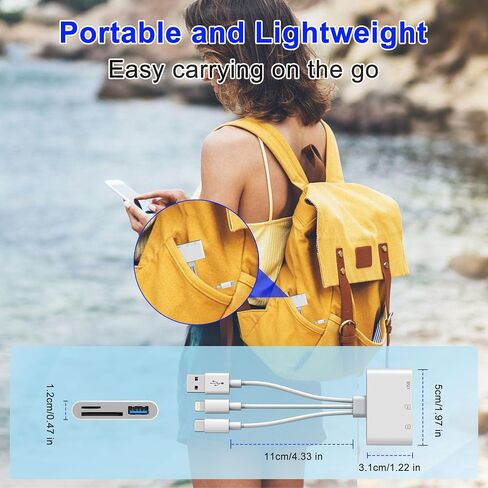 3 in 1 SD Card Reader for iPhone, USB Camera Adapter with Lightning/USB-C/USB-A, Memory Card Reader, SD/Micro SD Card Adapter for iPhone, iPad, Android, Mac, PC, Trail Game Camera in Saudi Arabia