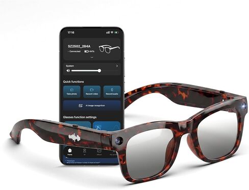 AI Smart Glasses with HD Camera, BT Call, 8MP Anti-Shake Camera Glasses with 1080P Video Recording Dual Mic, Simultaneous Interpretation/GPT Identify Objects, Photochromic Lens Leopard Print in Saudi Arabia