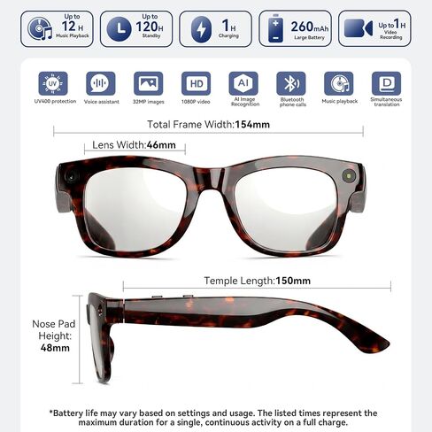 AI Smart Glasses with HD Camera, BT Call, 8MP Anti-Shake Camera Glasses with 1080P Video Recording Dual Mic, Simultaneous Interpretation/GPT Identify Objects, Photochromic Lens Leopard Print in Saudi Arabia