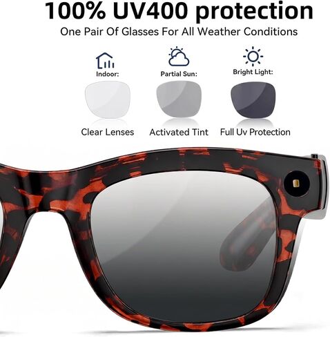 AI Smart Glasses with HD Camera, BT Call, 8MP Anti-Shake Camera Glasses with 1080P Video Recording Dual Mic, Simultaneous Interpretation/GPT Identify Objects, Photochromic Lens Leopard Print in Saudi Arabia