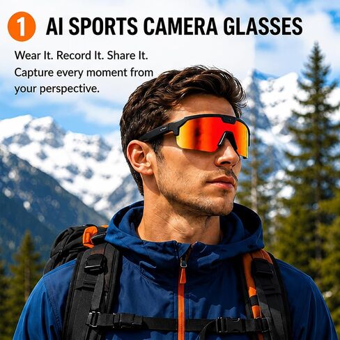 AI Smart Sport Glasses 30MP Camera, Video Recording Sunglasses 1200P HD | Dual Anti-Shake, Bluetooth Glasses Music Real-Time Translation 139-Lang, ChatGPT Voice Assistant for Hiking Cycling Outdoor in Saudi Arabia