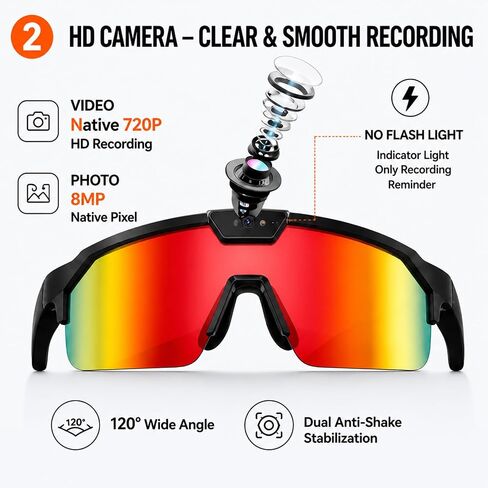 AI Smart Sport Glasses 30MP Camera, Video Recording Sunglasses 1200P HD | Dual Anti-Shake, Bluetooth Glasses Music Real-Time Translation 139-Lang, ChatGPT Voice Assistant for Hiking Cycling Outdoor in Saudi Arabia