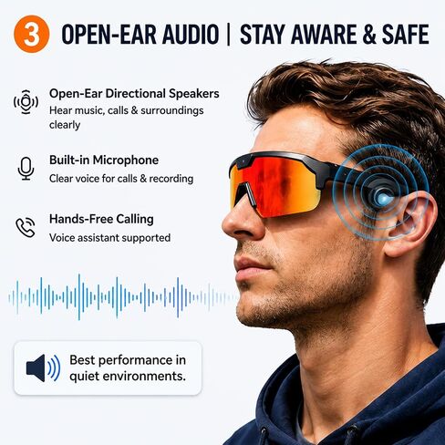 AI Smart Sport Glasses 30MP Camera, Video Recording Sunglasses 1200P HD | Dual Anti-Shake, Bluetooth Glasses Music Real-Time Translation 139-Lang, ChatGPT Voice Assistant for Hiking Cycling Outdoor in Saudi Arabia