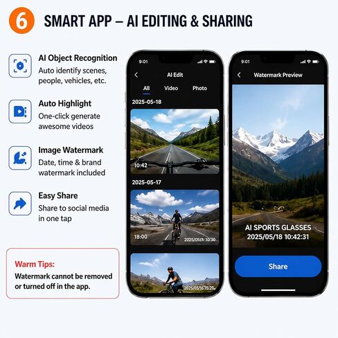 AI Smart Sport Glasses 30MP Camera, Video Recording Sunglasses 1200P HD | Dual Anti-Shake, Bluetooth Glasses Music Real-Time Translation 139-Lang, ChatGPT Voice Assistant for Hiking Cycling Outdoor in Saudi Arabia