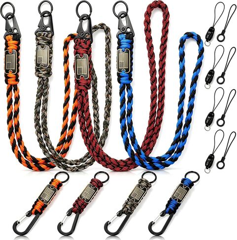 8 Pcs Heavy Duty Paracord Lanyard Keychain, Parachute Rope Key Chain with USA Flag, Outdoor Lanyard Necklace with Carabiner Clip, Braided Lanyards Strap for Men Camping Key Whistle in Saudi Arabia