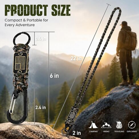 8 Pcs Heavy Duty Paracord Lanyard Keychain, Parachute Rope Key Chain with USA Flag, Outdoor Lanyard Necklace with Carabiner Clip, Braided Lanyards Strap for Men Camping Key Whistle in Saudi Arabia