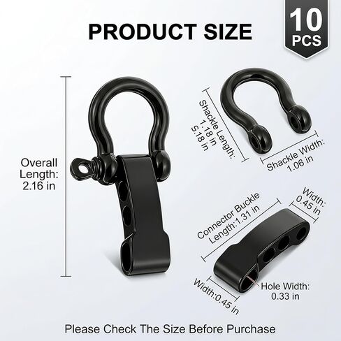 Paracord Shackle 10 Pack, Adjustable Metal O Shackles Screw Pin for Paracord Bracelet, Survival Gear, Belt, Outdoor Rope Connector, Black Flat Head Mini D Ring Shackle in Saudi Arabia