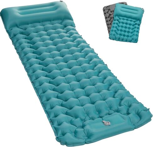 Inflating Sleeping Pad Mattress for Camping 4" Extra Thick | Inflatable Camping Bed with Built-In Foot Pump for Tent Mat Air Cot for Floor - Blue in Saudi Arabia