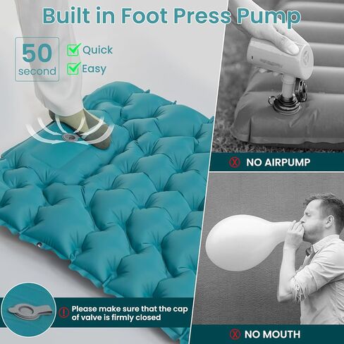 Inflating Sleeping Pad Mattress for Camping 4" Extra Thick | Inflatable Camping Bed with Built-In Foot Pump for Tent Mat Air Cot for Floor - Blue in Saudi Arabia