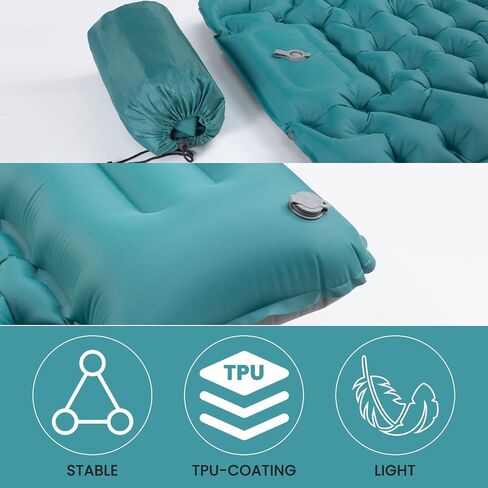Inflating Sleeping Pad Mattress for Camping 4" Extra Thick | Inflatable Camping Bed with Built-In Foot Pump for Tent Mat Air Cot for Floor - Blue in Saudi Arabia