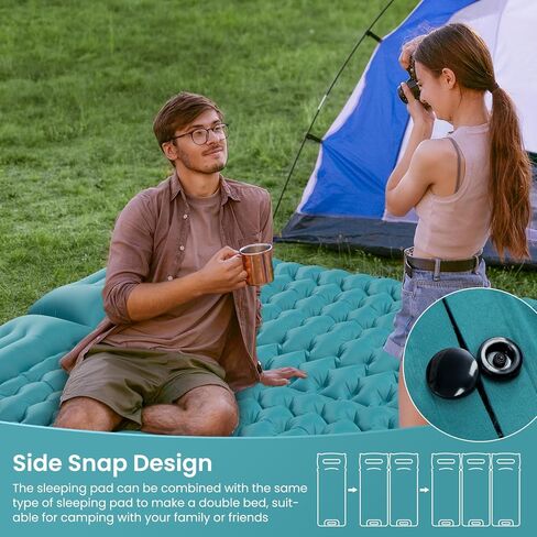 Inflating Sleeping Pad Mattress for Camping 4" Extra Thick | Inflatable Camping Bed with Built-In Foot Pump for Tent Mat Air Cot for Floor - Blue in Saudi Arabia