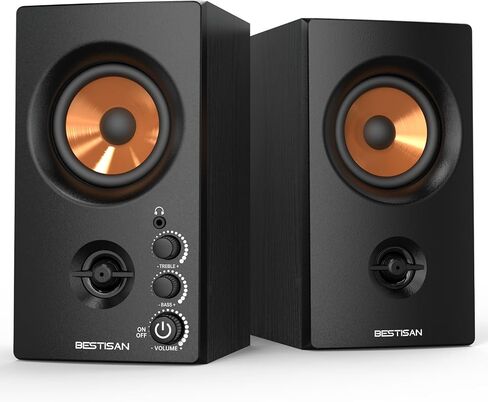 BESTISAN Active Bookshelf Speakers, 50W BT Home Speakers, 3’’ Woofer, 1’’ Silk Dome Tweeter PC Speakers, RCA Speakers for Desktop/Turntable/TV, Bass & Treble Adjustable, Headphone Port for Gaming in Kuwait
