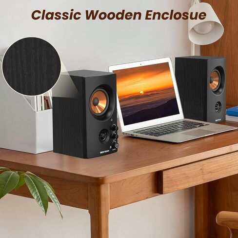 BESTISAN Active Bookshelf Speakers, 50W BT Home Speakers, 3’’ Woofer, 1’’ Silk Dome Tweeter PC Speakers, RCA Speakers for Desktop/Turntable/TV, Bass & Treble Adjustable, Headphone Port for Gaming in Kuwait