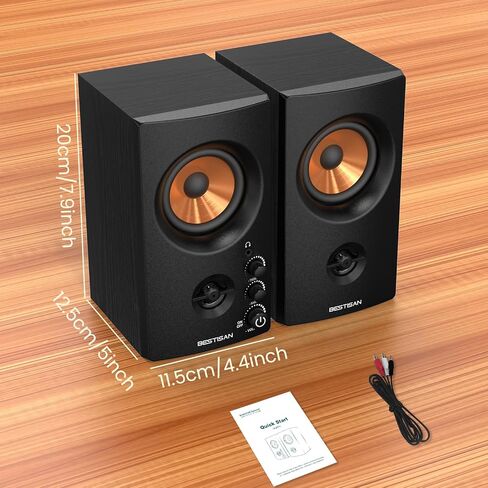 BESTISAN Active Bookshelf Speakers, 50W BT Home Speakers, 3’’ Woofer, 1’’ Silk Dome Tweeter PC Speakers, RCA Speakers for Desktop/Turntable/TV, Bass & Treble Adjustable, Headphone Port for Gaming in Kuwait