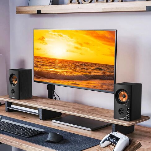 BESTISAN Active Bookshelf Speakers, 50W BT Home Speakers, 3’’ Woofer, 1’’ Silk Dome Tweeter PC Speakers, RCA Speakers for Desktop/Turntable/TV, Bass & Treble Adjustable, Headphone Port for Gaming in Kuwait