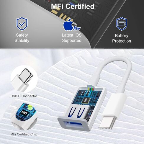 [Apple MFi Certified] USB C to USB Adapter, USB C Male to USB 3.0 Female OTG Cable Converter Compatible with MacBook Pro Air, Tablets, iPhone 17 Pro Max/17 Plus/16/15 Series, Galaxy S24/S23/S22, White in Saudi Arabia