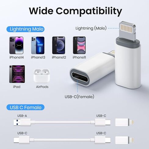 USB C to Lightning Adapter 5Pack, Type C to Lightning Adapter 10W Fast Charging Support Data Sync, Lightning to USB C Charger Dongle for iPhone 14/13/12/11/XS/XR, iPad/iPod/AirPods--Not for Audio/OTG in Saudi Arabia