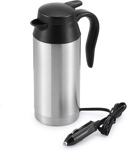 Sunsbell Portable Electric Car Kettle - 650ml Car Kettle Water Boiler 12V Car Heating Travel Cup Stainless Steel Car Heated Travel Mug Car Coffee Cup Warmer with DC 12V Charger for Car (Sliver) in Saudi Arabia