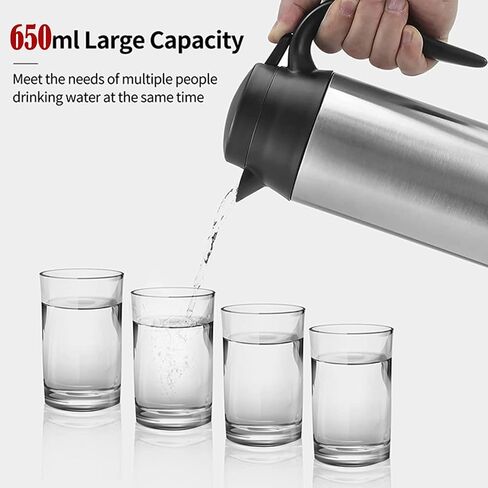 Sunsbell Portable Electric Car Kettle - 650ml Car Kettle Water Boiler 12V Car Heating Travel Cup Stainless Steel Car Heated Travel Mug Car Coffee Cup Warmer with DC 12V Charger for Car (Sliver) in Saudi Arabia