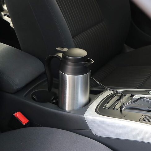 Sunsbell Portable Electric Car Kettle - 650ml Car Kettle Water Boiler 12V Car Heating Travel Cup Stainless Steel Car Heated Travel Mug Car Coffee Cup Warmer with DC 12V Charger for Car (Sliver) in Saudi Arabia